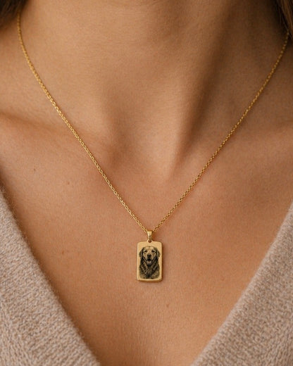 Collana Personalizzata con Foto Incisa e Nome – Medaglietta Rettangolare
