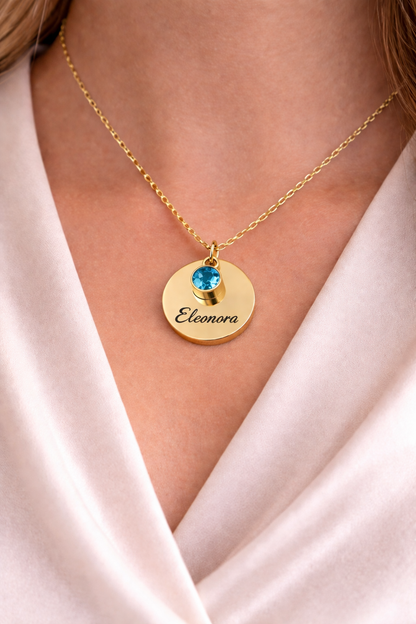 Collana Nome con Punto Luce Personalizzata — Birthstone
