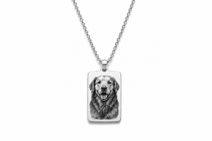 Collana Personalizzata con Foto Incisa e Nome – Medaglietta Rettangolare
