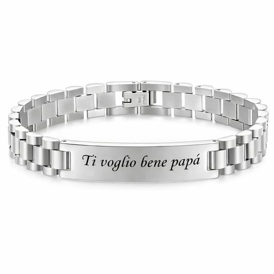 Bracciale Uomo Personalizzato con Incisione Maglia Orologio in Acciaio – Regalo Speciale