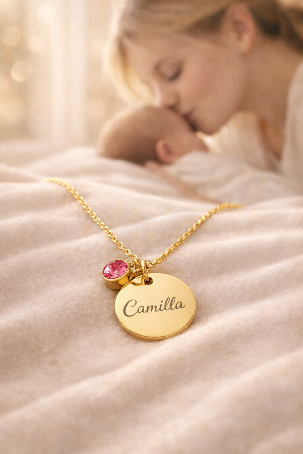Collana Nome con Punto Luce Personalizzata — Birthstone
