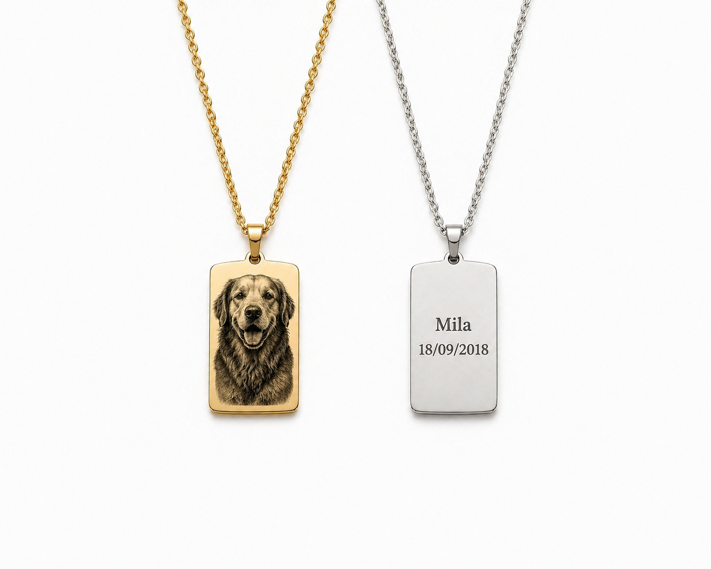 Collana Personalizzata con Foto Incisa e Nome – Medaglietta Rettangolare