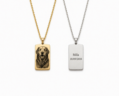 Collana Personalizzata con Foto Incisa e Nome – Medaglietta Rettangolare