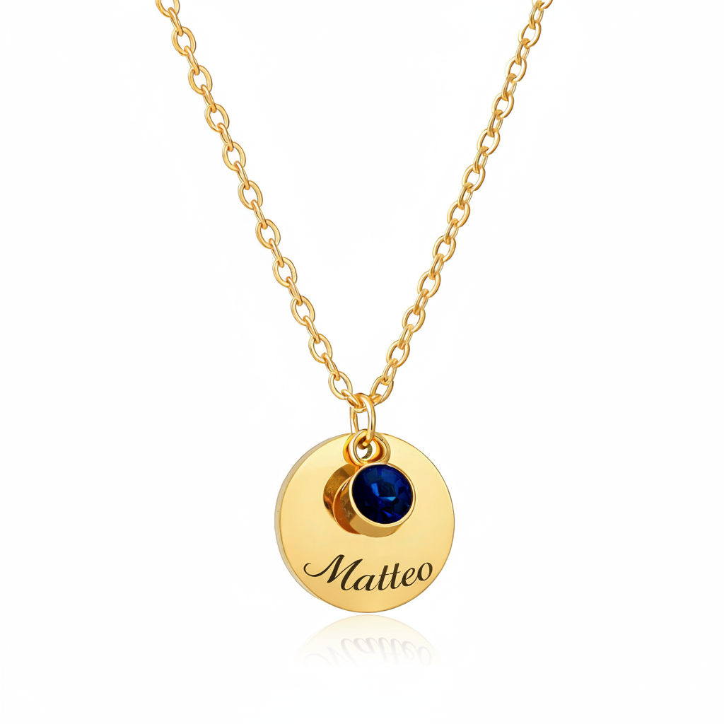 Collana Nome con Punto Luce Personalizzata — Birthstone