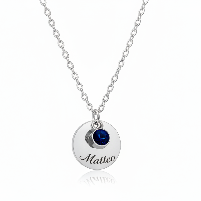 Collana Nome con Punto Luce Personalizzata — Birthstone