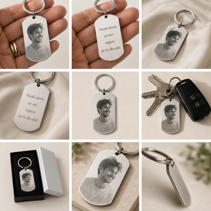 Portachiavi Personalizzato con Foto Incisa e Dedica