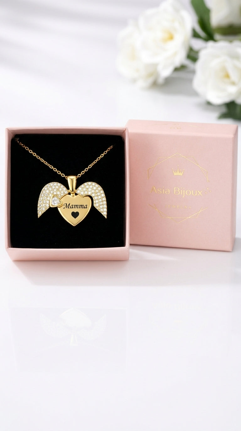 Collana Cuore Angelo con Nome — Collana Personalizzata, Idea Regalo Speciale