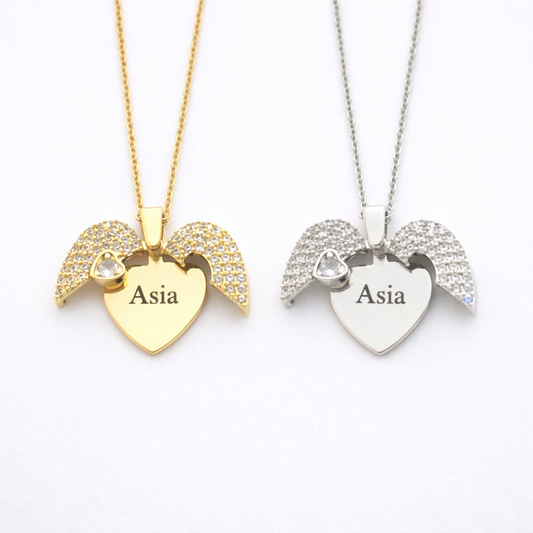 Collana Cuore Angelo con Nome — Collana Personalizzata, Idea Regalo Speciale