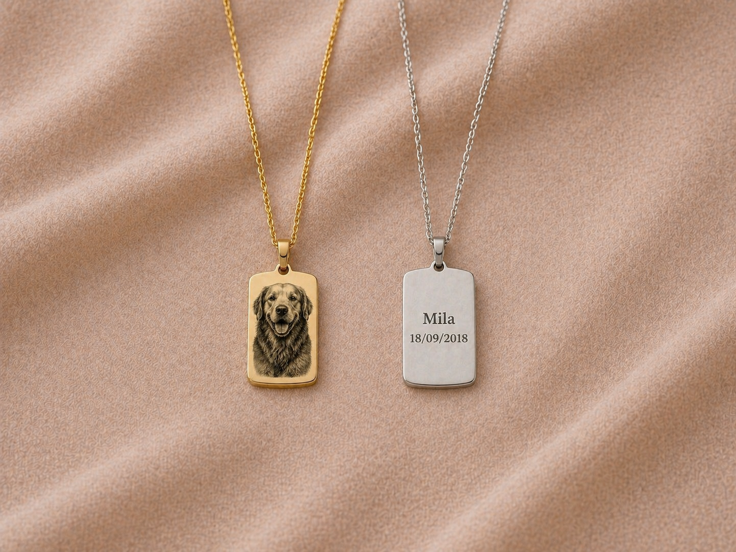 Collana Personalizzata con Foto Incisa e Nome – Medaglietta Rettangolare