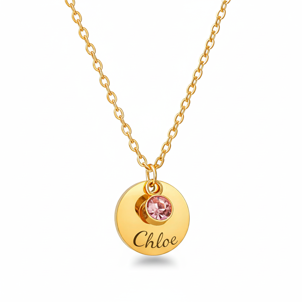 Collana Nome con Punto Luce Personalizzata — Birthstone
