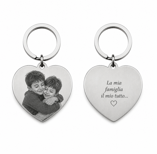 Portachiavi a Cuore Personalizzato con Foto Incisa e Dedica
