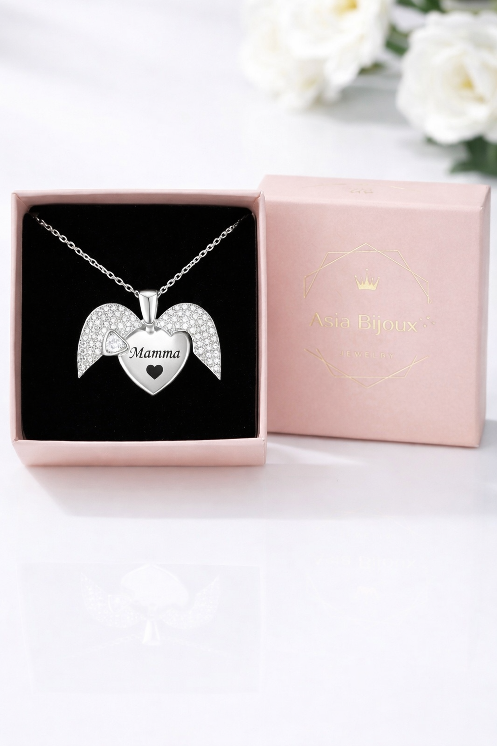 Collana Cuore Angelo con Nome — Collana Personalizzata, Idea Regalo Speciale