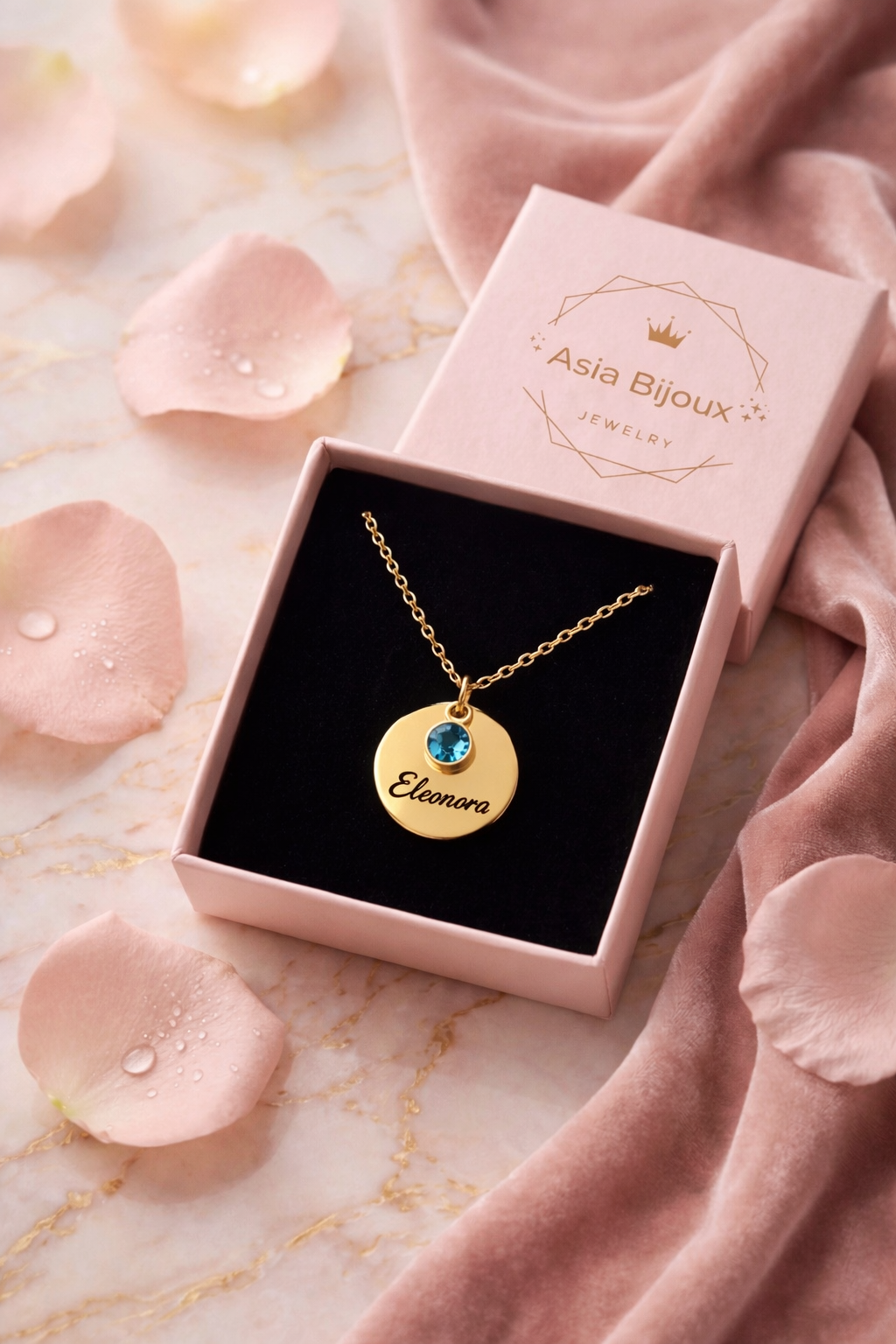 Collana Nome con Punto Luce Personalizzata — Birthstone