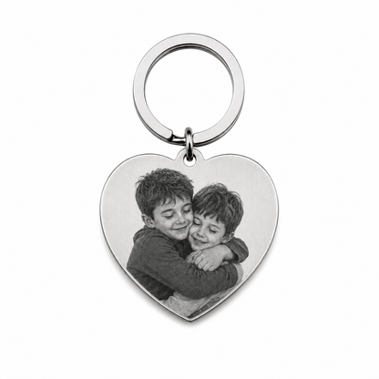 Portachiavi a Cuore Personalizzato con Foto Incisa e Dedica
